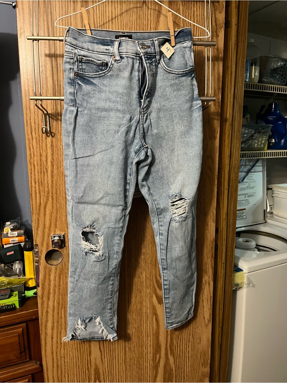 Express Light Wash Distressed Straight Leg Jeans